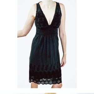 Anthropologie Stella Forest Black Embroidered Side Buttons Midi Dress 38 S